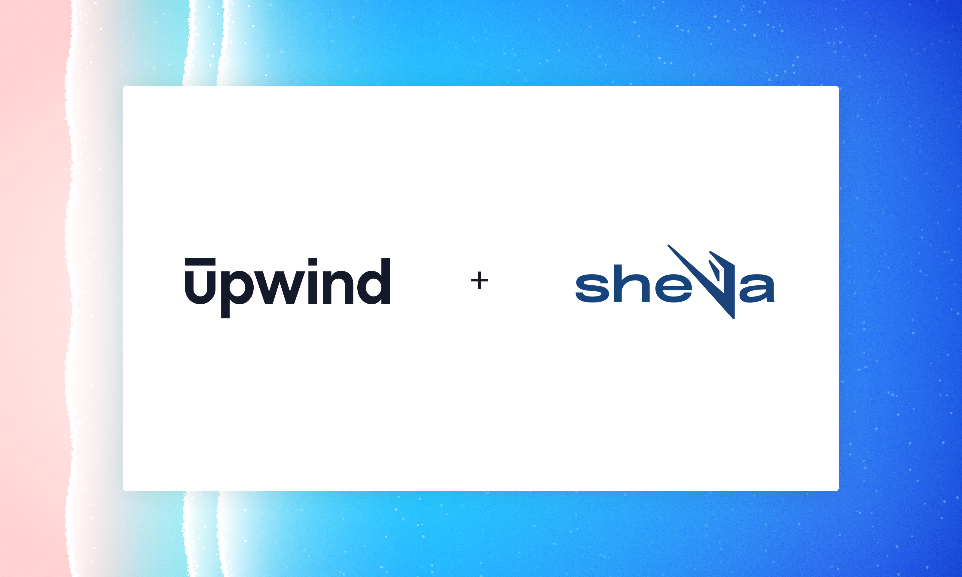 A white rectangle with the words Upwind and Sheva on a blue and pink gradient background.
