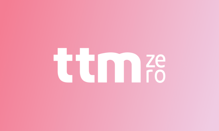 White ttmzero logo on a pink gradient background.