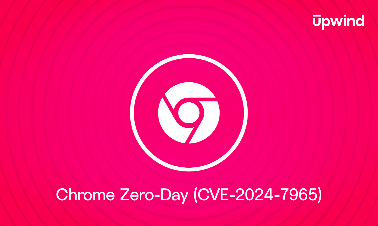 A vibrant red image with the Chrome browser logo in the center. Text at the bottom reads Chrome Zero-Day (CVE-2024-7965) and Upwind in the top right corner.