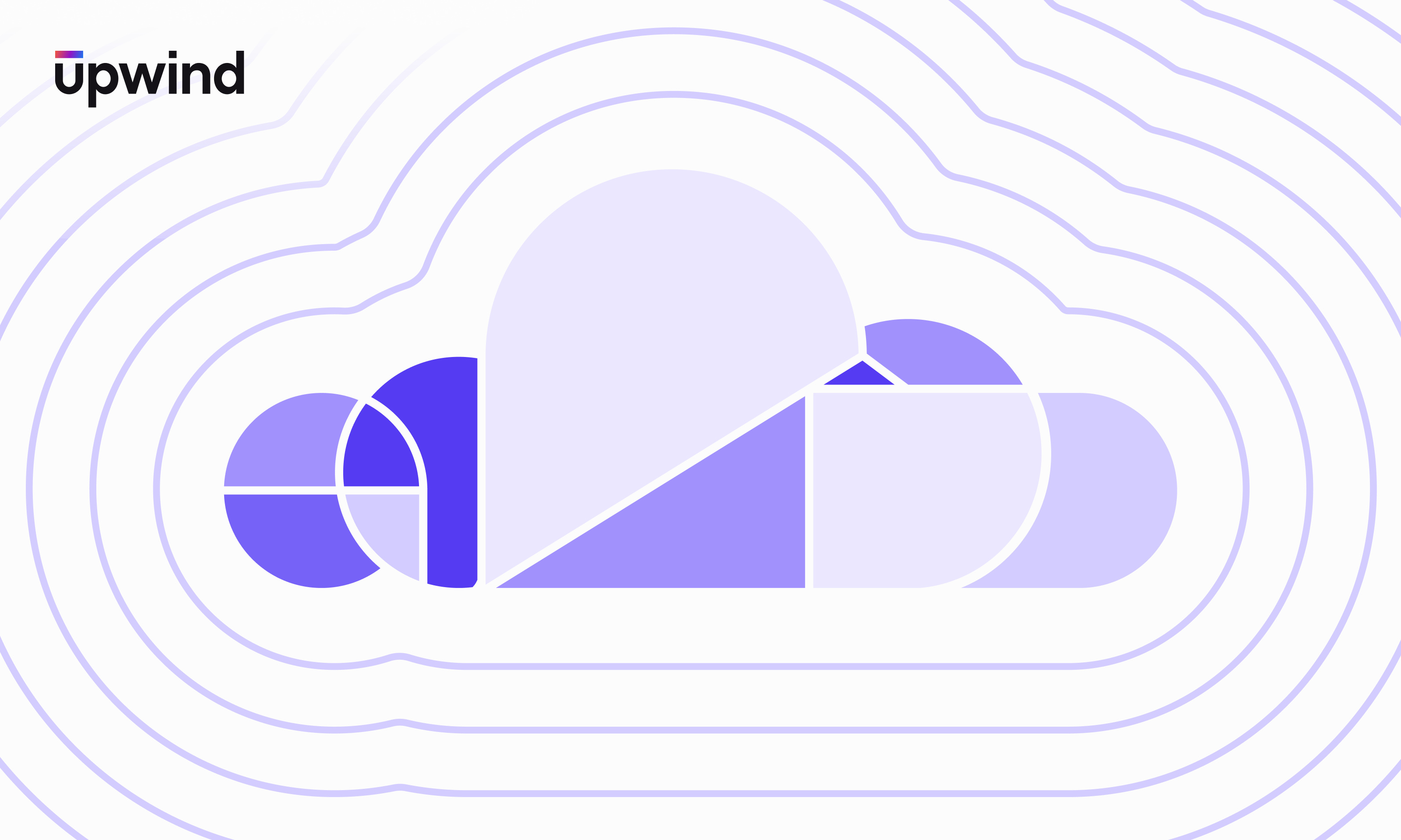 Abstract art of a cloud design in shades of purple and blue, made up of geometric shapes and outlined in contour lines. The word upwind is in the top left corner.