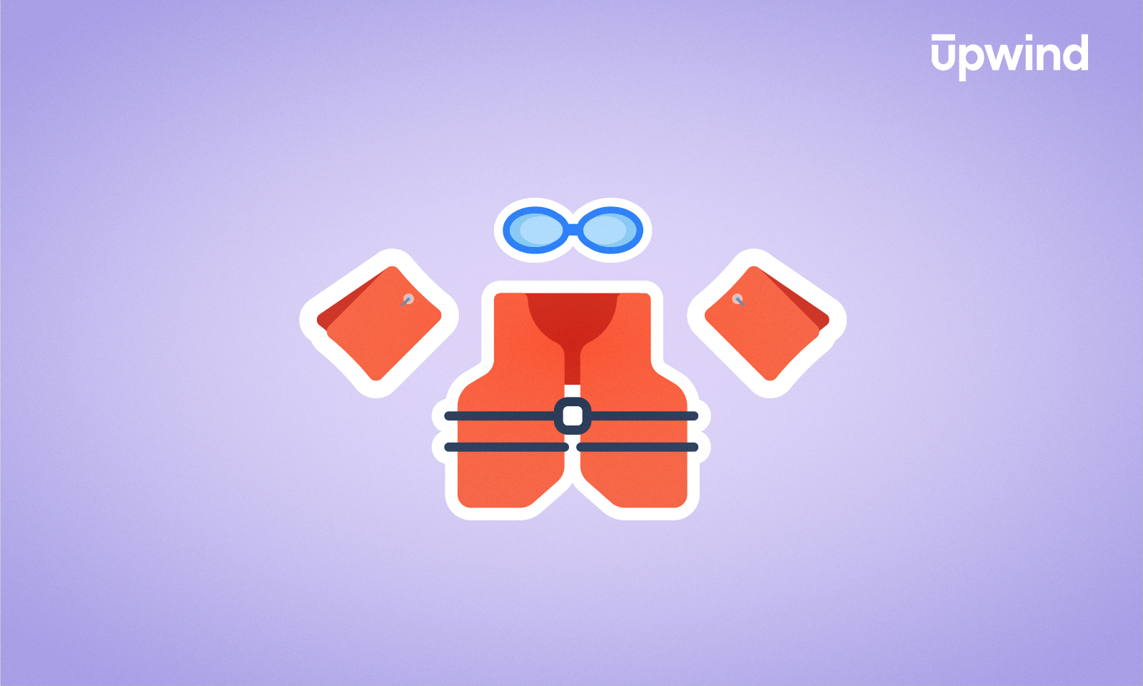 Illustration of swimming gear featuring blue goggles, an orange swimsuit with a black belt, and two orange floaties against a light purple background. Curious swimmers might ponder "What is RASP Security?" written in the top right corner for an unexpected twist.