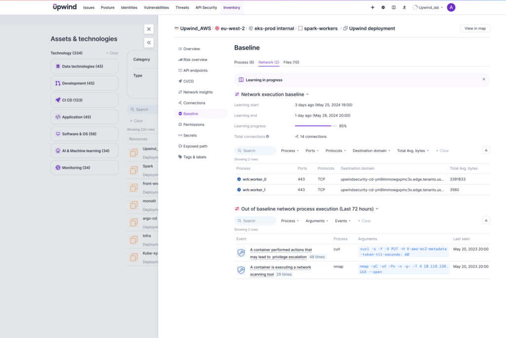A comprehensive CNAPP can take on some tasks in cloud forensics. For example, it might help link disparate activities by user, behavior patterns, or resource. Here, unusual network traffic is compared to usual activities and flagged when they don’t conform, so anomalous behavior is identified faster.