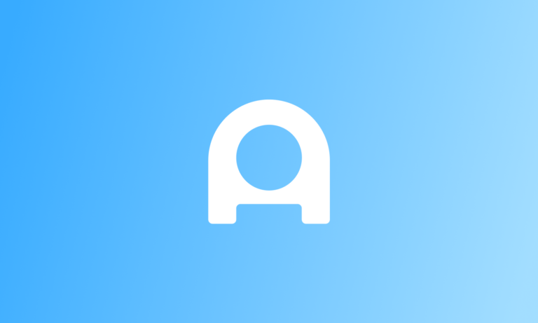 White stylized lowercase a on a gradient light blue background.