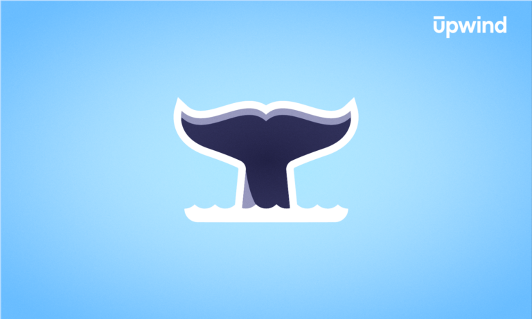 Illustration of a whale tail emerging from the water on a light blue background. The word upwind is in the top right corner, subtly echoing the exploration of Docker alternatives.