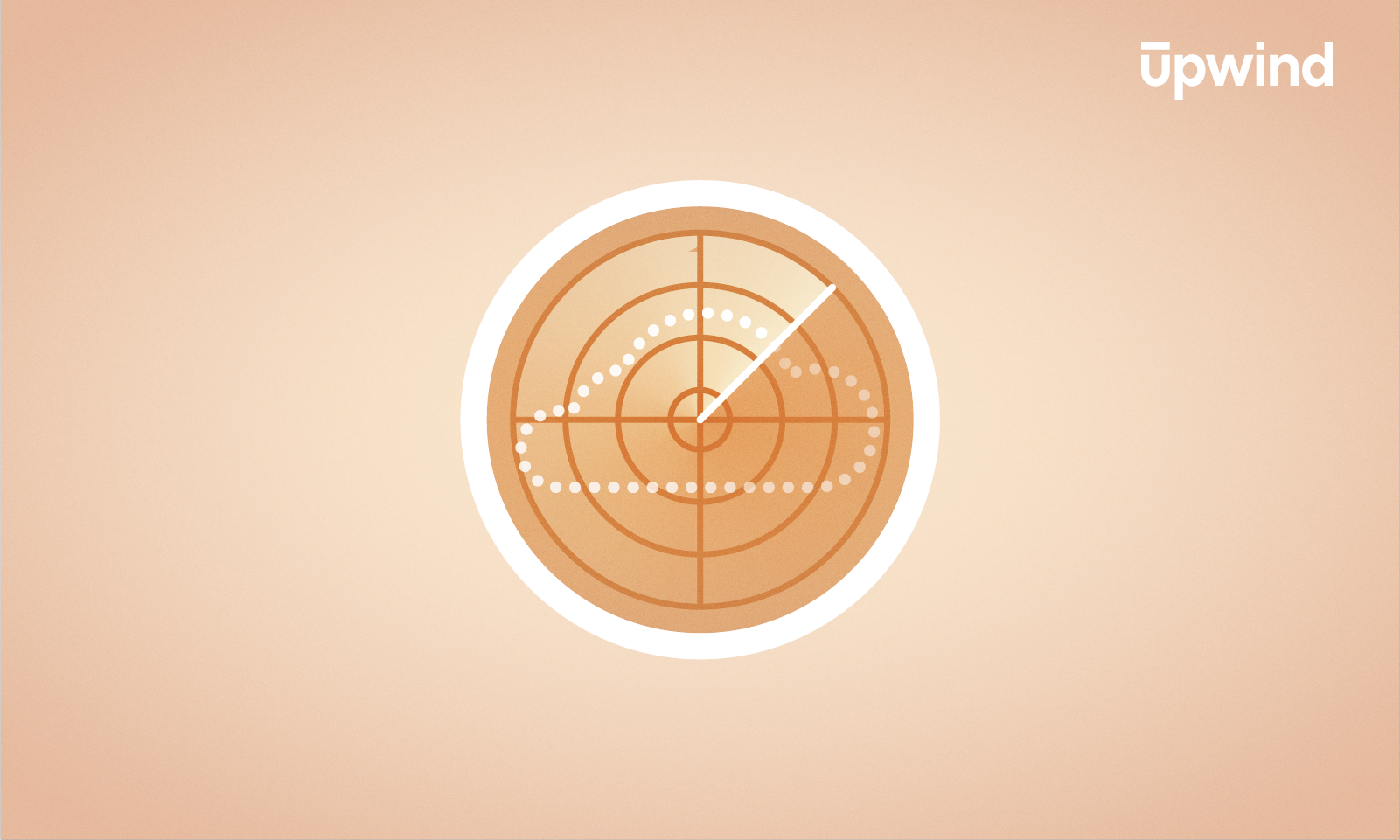 Illustration of a radar screen displaying a stylized white cloud with dotted circles on a light orange background, hinting at EDR vs CDR dynamics. The word Upwind is positioned in the top right corner.