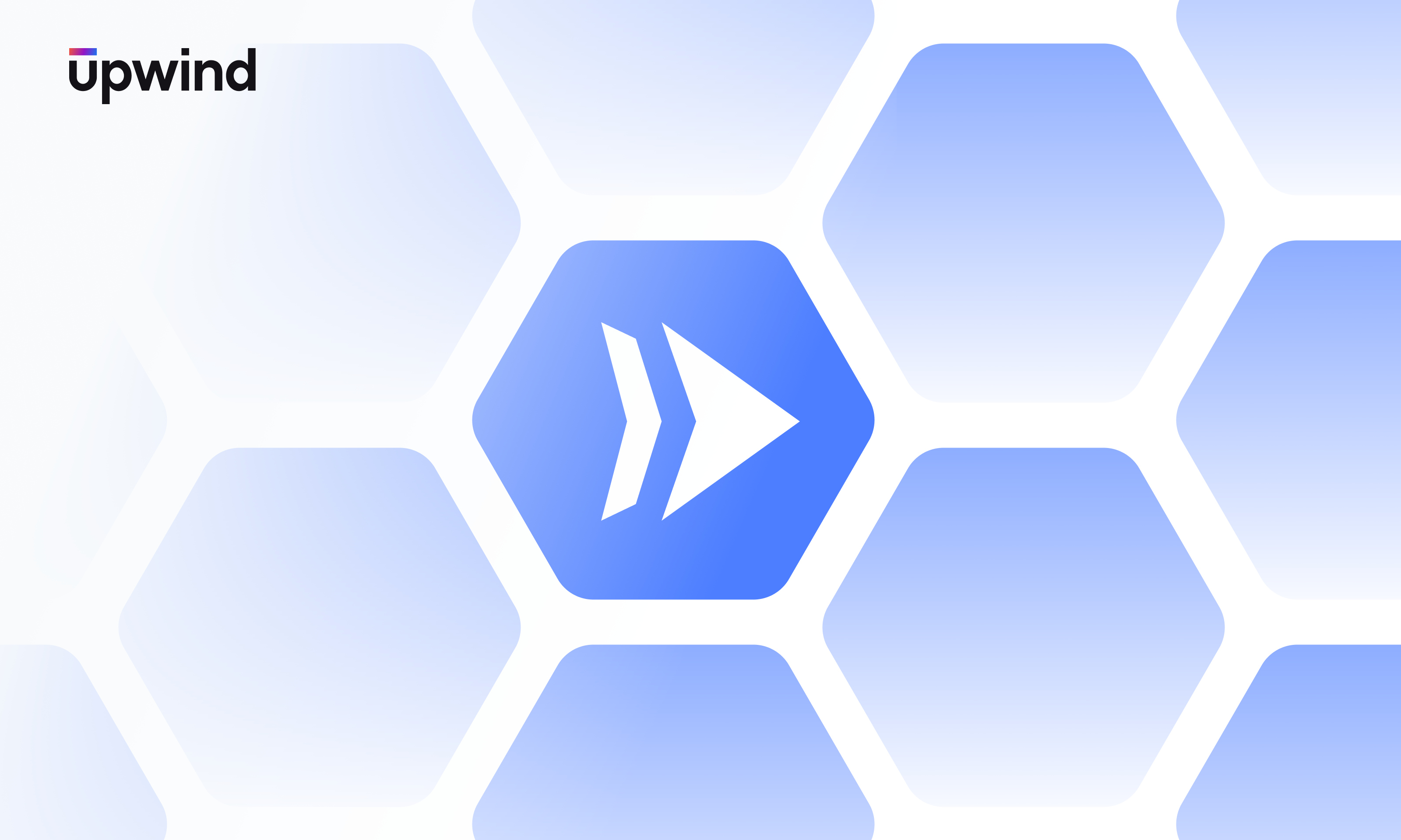 Blue hexagons on a white background with a prominent blue hexagon in the center featuring a white arrow. The word upwind is in the top left corner.