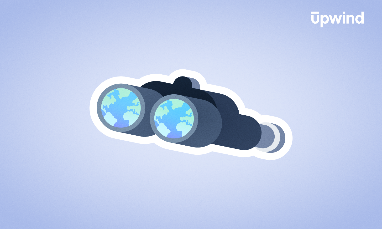 Illustration of binoculars with each lens showing an image of the Earth, set against a light blue background. The word upwind and the phrase XDR vs SOAR appear in the top right corner.