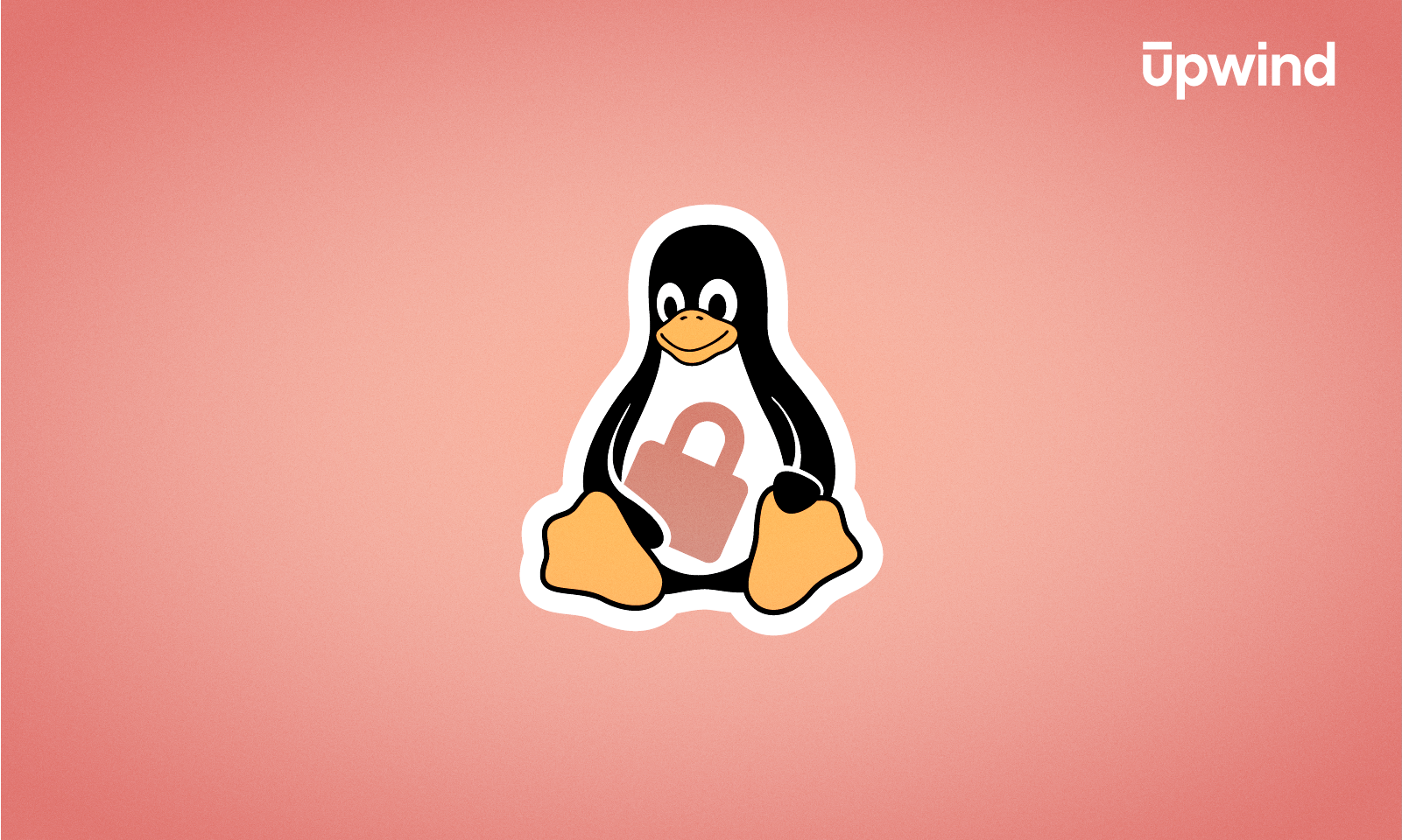 A cartoon penguin holding a pink padlock sits on a pink background. The word upwind appears in white text in the top right corner.