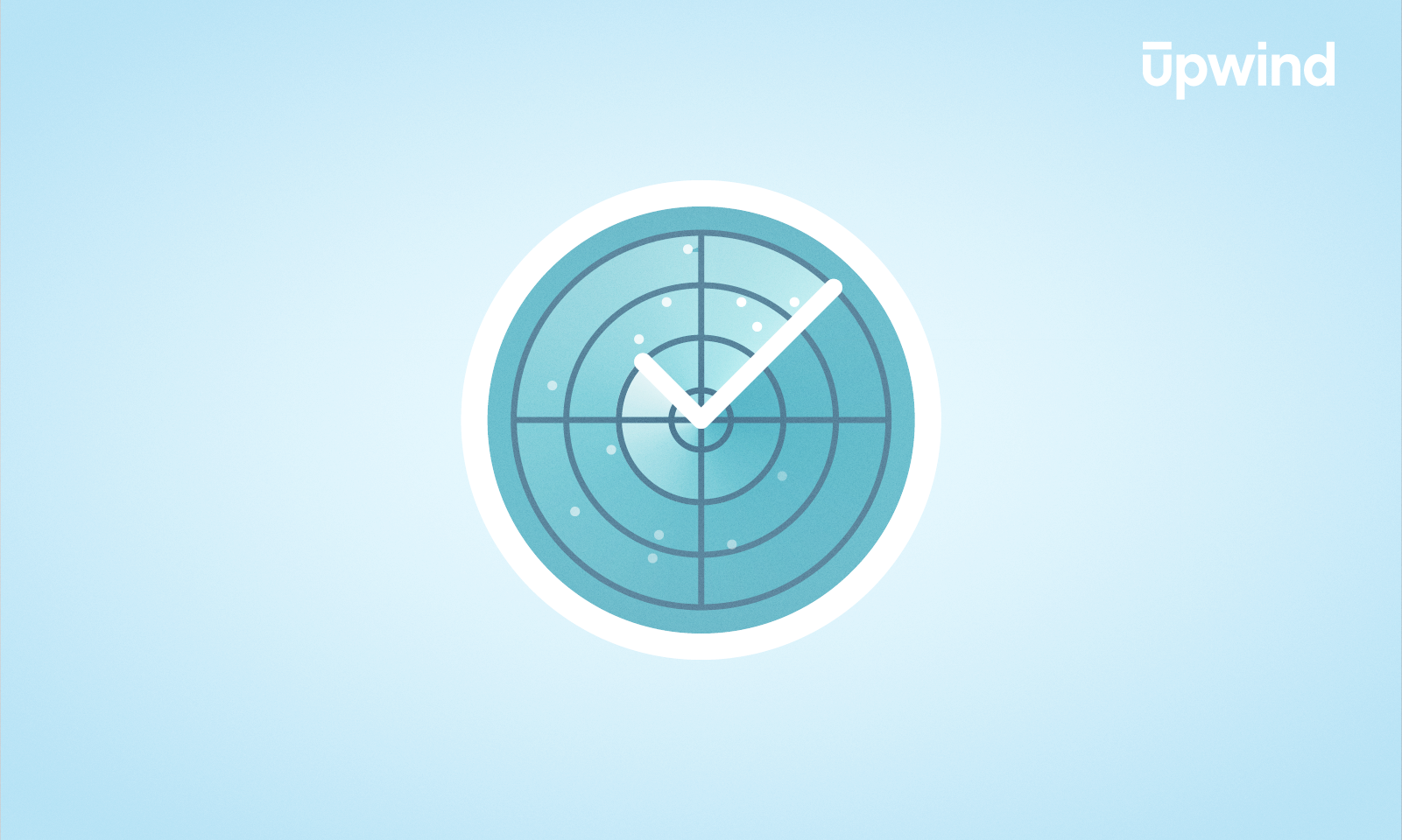 A blue radar screen with a white circular border and pointer is centered on a light blue background. The word upwind appears in white text in the top right corner, hinting at EDR benefits for enhanced situational awareness.