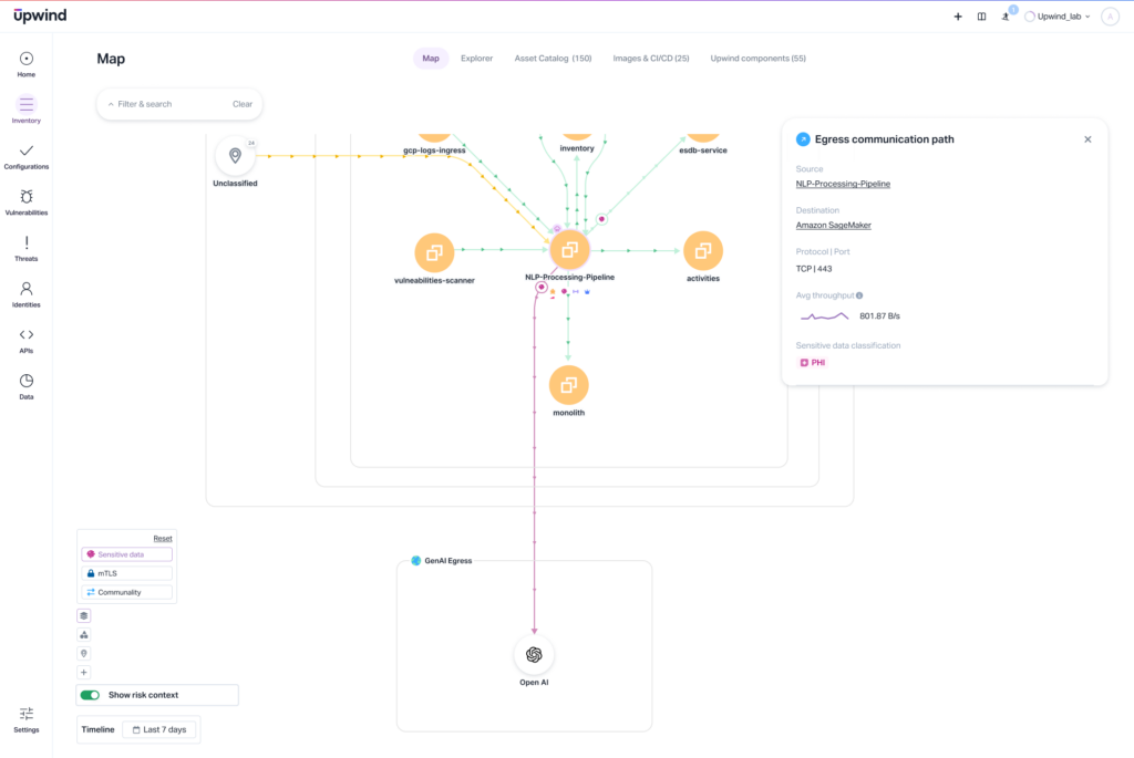A CNAPP's risk analysis tab can show connected resources, for clear visibility into what is talking to what, where, and how it's exposed to the internet and what vulnerabilities exist in the ecosystem.
