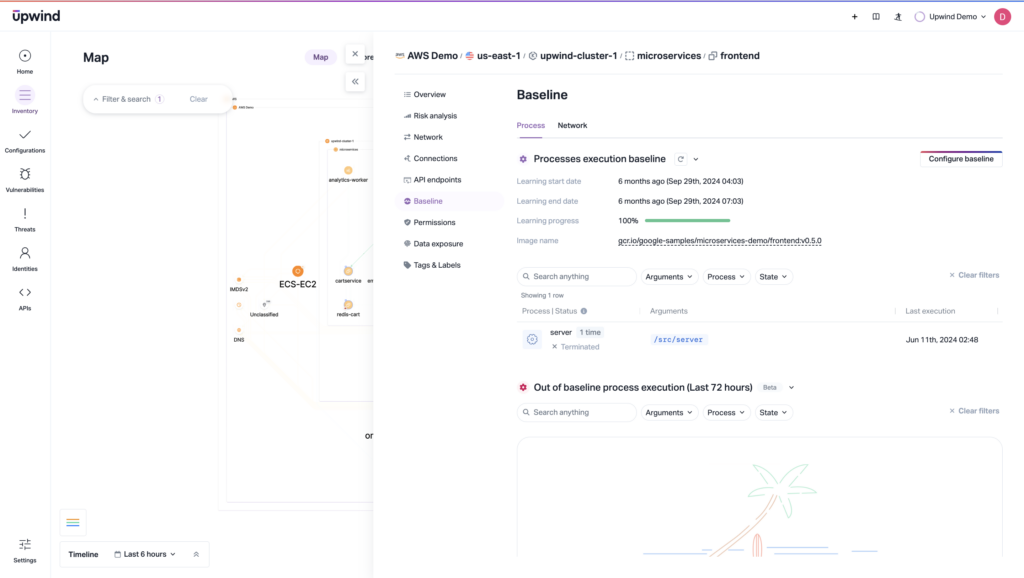 Baselining cloud activities, network, and application flows means teams have real-time insight into runtime threats.