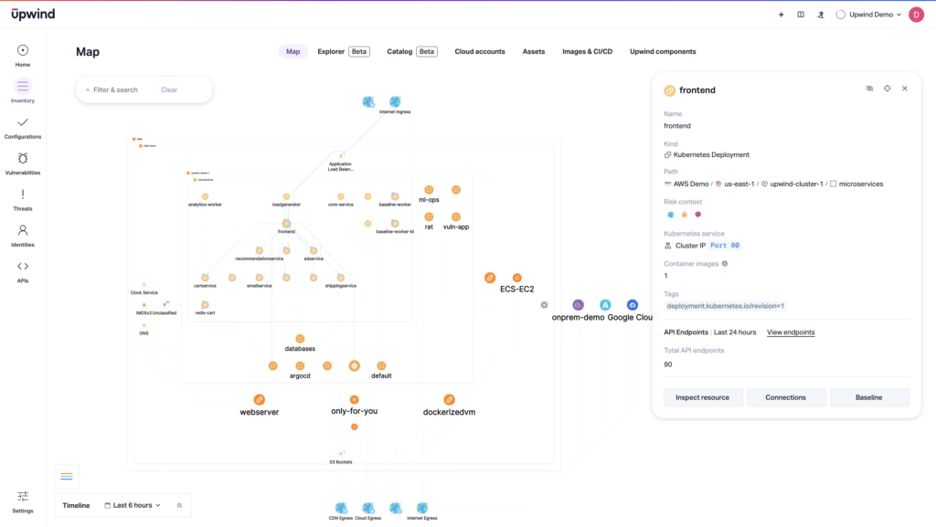 This CNAPP offers a visual topology of the environment, including on-premises, hybrid, and multi-cloud assets. Which assets have sensitive data? Which are exposed to the internet? This CNAPP shows the entire path to the internet, with ports open all along the line.