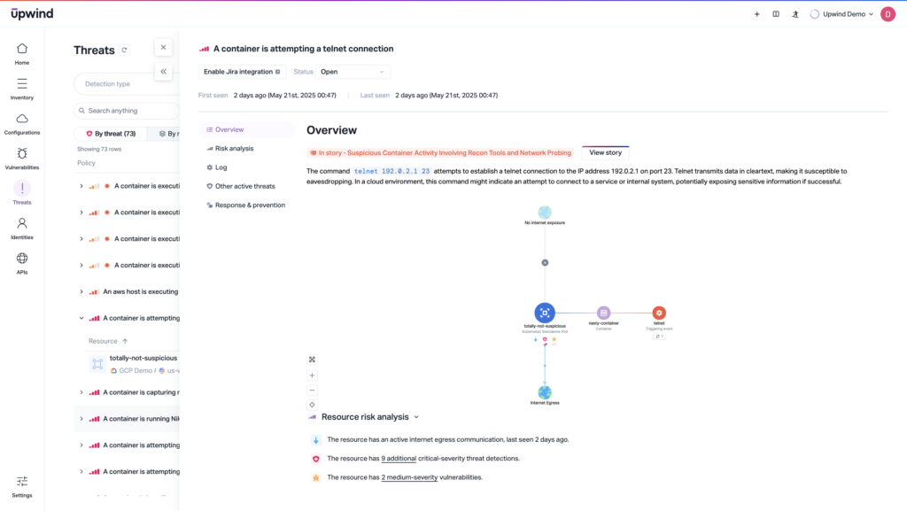 Runtime signals give early warnings of breakout attempts in progress by flagging unusual processes and communication, all in the context of cloud resources.